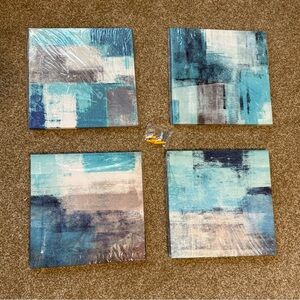Abstract Turquoise, Blue, and Gray Art Print Set of 4 (12” x 12”)